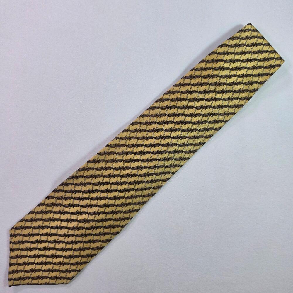 Valentino Tie Mens One Size Gold Silk Geometric Jacquard Made Italy Designer
